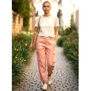 Lauren Ralph Lauren Linen Flowy Cargo Pant Peach Coral Lined Size 6